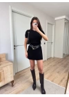 Kısa Kollu Bluz Mini Etekli ikili Takım Triko - Siyah