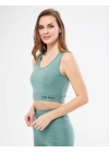 Kolsuz Sporcu Baskılı Crop - Mint Yeşili