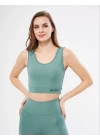 Kolsuz Sporcu Baskılı Crop - Mint Yeşili