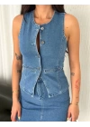 Kot Jeans Etekli ikili Takım - Mavi
