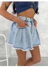 Kot Jeans Kesimetrik Kesim Cepli Şortlu Etek - Mavi