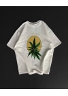 Ön ve Arka Baskılı Oversize Bisiklet Yaka T-shirt- Beyaz