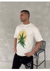 Ön ve Arka Baskılı Oversize Bisiklet Yaka T-shirt- Beyaz