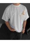 Ön ve Arka Baskılı Oversize Bisiklet Yaka T-shirt - Beyaz