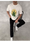 Ön ve Arka Baskılı Oversize Bisiklet Yaka T-shirt- Beyaz