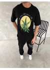 Ön ve Arka Baskılı Oversize Bisiklet Yaka T-shirt- Siyah