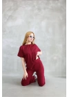 Osy Modal Yumuşak dokulu Kumaş Bisiklet Yaka Kısa Kollu Takım - Bordo
