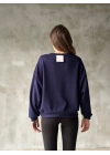 Osy Modal Yumuşak dokulu Kumaş Bisiklet Yaka Oversize Sweatshirt - Lacivert