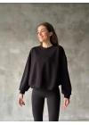 Osy Modal Yumuşak dokulu Kumaş Bisiklet Yaka Oversize Sweatshirt - Siyah