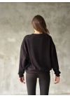 Osy Modal Yumuşak dokulu Kumaş Bisiklet Yaka Oversize Sweatshirt - Siyah