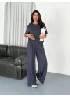 Osy Modal Yumuşak Dokulu Kumaş Bisiklet Yaka T-shirt Bol paça Pantalon ikili Takım -Antrasit