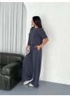 Osy Modal Yumuşak Dokulu Kumaş Bisiklet Yaka T-shirt Bol paça Pantalon ikili Takım -Antrasit