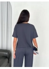 Osy Modal Yumuşak Dokulu Kumaş Bisiklet Yaka T-shirt Bol paça Pantalon ikili Takım -Antrasit