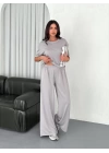 Osy Modal Yumuşak Dokulu Kumaş Bisiklet Yaka T-shirt  Bol paça Pantalon ikili Takım - Boyalı Gri