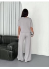 Osy Modal Yumuşak Dokulu Kumaş Bisiklet Yaka T-shirt  Bol paça Pantalon ikili Takım - Boyalı Gri