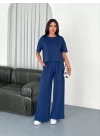 Osy Modal Yumuşak Dokulu Kumaş Bisiklet Yaka T-shirt Bol paça Pantalon ikili Takım -Saks Mavi