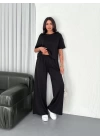 Osy Modal Yumuşak Dokulu Kumaş Bisiklet Yaka T-shirt Bol paça Pantalon ikili Takım -Siyah