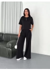 Osy Modal Yumuşak Dokulu Kumaş Bisiklet Yaka T-shirt Bol paça Pantalon ikili Takım -Siyah