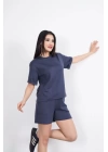 Osy Modal yumuşak dokulu Kumaş Kadın Bisiklet Yaka T-shirt Kısa Şort İkili Takım - Antrasit