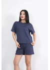 Osy Modal yumuşak dokulu Kumaş Kadın Bisiklet Yaka T-shirt Kısa Şort İkili Takım - Antrasit