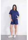 Osy Modal yumuşak dokulu Kumaş Kadın Bisiklet Yaka T-shirt Kısa Şort İkili Takım - Mavi