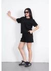 Osy Modal yumuşak dokulu Kumaş Kadın Bisiklet Yaka T-shirt Kısa Şort İkili Takım - Siyah