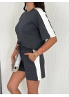 Osy Modal yumuşak dokulu Kumaş Kadın Parçalı Bisiklet Yaka T-shirt Kısa Şort İkili Takım - Antrasit