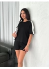 Osy Modal yumuşak dokulu Kumaş Kadın Parçalı Bisiklet Yaka T-shirt Kısa Şort İkili Takım - Siyah