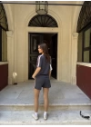 Osy Modal yumuşak dokulu Kumaş Kadın Parçalı Bisiklet Yaka T-shirt Mini Şortlu Etek İkili Takım - Füme