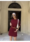 Osy Modal yumuşak dokulu Kumaş Kadın Parçalı Bisiklet Yaka T-shirt Mini Şortlu Etek İkili Takım -Bordo