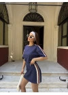 Osy Modal yumuşak dokulu Kumaş Kadın Parçalı Bisiklet Yaka T-shirt Mini Şortlu Etek İkili Takım -Lacivert
