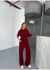 Osy Modal Yumuşak Dokulu Kumaş   Kısa Kollu Bluz Rahat Pantalon ikili Takım- Bordo