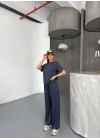 Osy Modal Yumuşak Dokulu Kumaş Kısa Kollu Bluz Rahat Pantalon ikili Takım- Füme