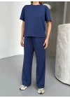 Osy Modal Yumuşak Dokulu Kumaş Kısa Kollu Bluz Rahat Pantalon ikili Takım- Lacivert