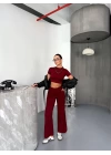 Osy Modal Yumuşak Dokulu Kumaş Kısa Kollu Crop Alt ispanyol Paça Pantalon ikili Takım - Bordo