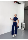 Osy Modal Yumuşak Dokulu Kumaş Kısa Kollu Crop Alt ispanyol Paça Pantalon ikili Takım - Lacivert