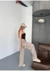 Osy Modal Yumuşak Dokulu Kumaş Nakış işlemeli Rahat Bol Paça Eşofman Pantalon - Bej