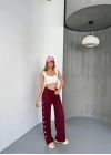 Osy Modal Yumuşak Dokulu Kumaş Nakış işlemeli Rahat Bol Paça Eşofman Pantalon - Bordo