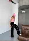 Osy Modal Yumuşak Dokulu Kumaş Nakış işlemeli Rahat Bol Paça Eşofman Pantalon - Siyah
