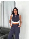 Osy Modal Yumuşak Dokulu Kumaş Tam Fermuarlı Crop Pantalon İkili Takım - Antrasit
