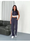 Osy Modal Yumuşak Dokulu Kumaş Tam Fermuarlı Crop Pantalon İkili Takım - Antrasit