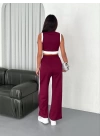 Osy Modal Yumuşak Dokulu Kumaş Tam Fermuarlı Crop Pantalon İkili Takım - Bordo