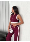 Osy Modal Yumuşak Dokulu Kumaş Tam Fermuarlı Crop Pantalon İkili Takım - Bordo