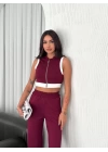 Osy Modal Yumuşak Dokulu Kumaş Tam Fermuarlı Crop Pantalon İkili Takım - Bordo