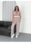 Osy Modal Yumuşak Dokulu Kumaş Tam Fermuarlı Crop Pantalon İkili Takım - Gri