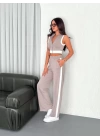 Osy Modal Yumuşak Dokulu Kumaş Tam Fermuarlı Crop Pantalon İkili Takım - Gri