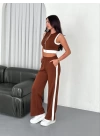 Osy Modal Yumuşak Dokulu Kumaş Tam Fermuarlı Crop Pantalon İkili Takım - Kahverengi