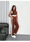 Osy Modal Yumuşak Dokulu Kumaş Tam Fermuarlı Crop Pantalon İkili Takım - Kahverengi
