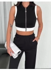 Osy Modal Yumuşak Dokulu Kumaş Tam Fermuarlı Crop Pantalon İkili Takım - Siyah