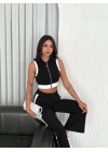 Osy Modal Yumuşak Dokulu Kumaş Tam Fermuarlı Crop Pantalon İkili Takım - Siyah